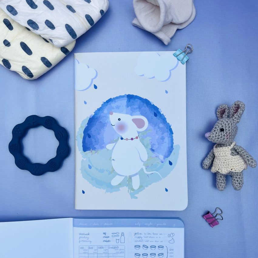 egérke és a zápor – maxi babanapló komplett csomag kékeslila nyomatos